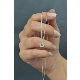 Papatya Silver 925 Ayar Rodyum Kaplama Zirkon Taşlı Kalp Kadın Gümüş Kolye