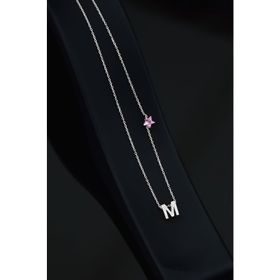 Papatya Silver 925 Ayar Rodyum Kaplama Zirkon Taşlı Pembe Yıldız Sallantılı Harf Kadın Gümüş Kolye