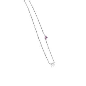 Papatya Silver 925 Ayar Rodyum Kaplama Zirkon Taşlı Pembe Yıldız Sallantılı Harf Kadın Gümüş Kolye