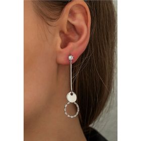 Papatya Silver 925 Ayar Rodyum Kaplama Zirkon Taşlı Sallantılı Halka Gümüş Küpe