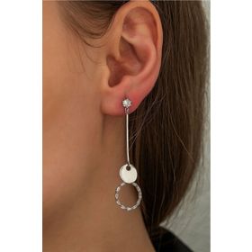 Papatya Silver 925 Ayar Rodyum Kaplama Zirkon Taşlı Sallantılı Halka Gümüş Küpe