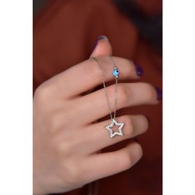 Papatya Silver 925 Ayar Rodyum Kaplama Zirkon Taşlı Yıldız Montür Dorika Toplu Kadın Gümüş Kolye