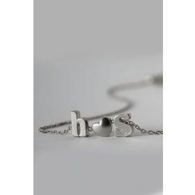 Papatya Silver 925 Ayar Rodyum Mini Üç Boyutlu İki Harf Bir Kalp Kadın Gümüş Kolye