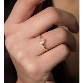 Papatya Silver 925 Ayar Rose Altın Kaplama Gümüş Ay Yıldız Kadın Yüzük