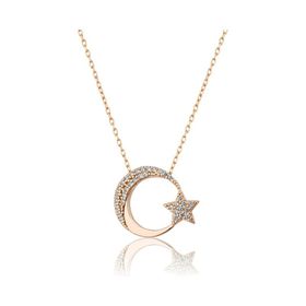 Papatya Silver 925 Ayar Rose Altın Kaplama Gümüş Ay Yıldız Kolye
