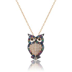 Papatya Silver 925 Ayar Rose Altın Kaplama Gümüş Baykuş Kolye