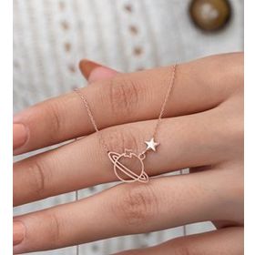 Papatya Silver 925 Ayar Rose Altın Kaplama Gümüş Gezegen Kolye