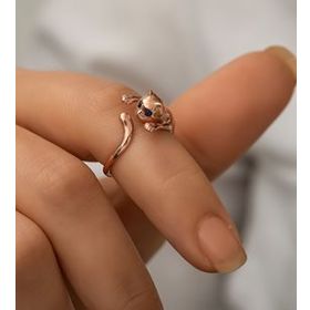 Papatya Silver 925 Ayar Rose Altın Kaplama Gümüş Kedi Yüzük
