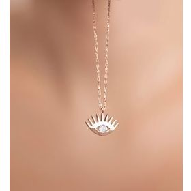 Papatya Silver 925 Ayar Rose Altın Kaplama Gümüş Tek Taş Göz Kolye