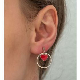 Papatya Silver 925 Ayar Rose Altın Kaplama Kalpli Halka Sallantılı Gümüş Küpe
