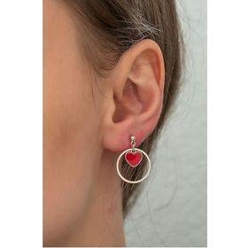 Papatya Silver 925 Ayar Rose Altın Kaplama Kalpli Halka Sallantılı Gümüş Küpe