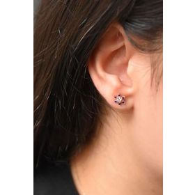 Papatya Silver 925 Ayar Rose Altın Kaplama Mavi Zirkon Taşlı Çivili Küpe
