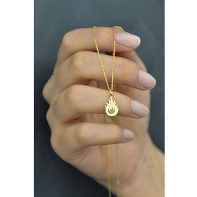 Papatya Silver 925 Ayar Rose Altın Kaplama Plaka Kesim Ateş Kadın Gümüş Kolye