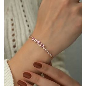Papatya Silver 925 Ayar Rose Altın Kaplama Renkli Baget Taşlı Gümüş Bileklik