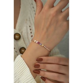 Papatya Silver 925 Ayar Rose Altın Kaplama Renkli Baget Taşlı Suyolu Gümüş Bileklik
