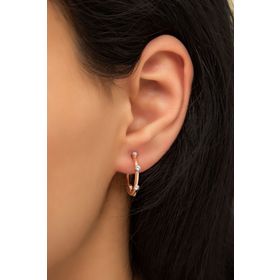 Papatya Silver 925 Ayar Rose Altın Kaplama Tekli Taşlı Halka Gümüş Küpe