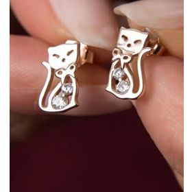 Papatya Silver 925 Ayar Rose Altın Kaplama Zirkon Taşlı Kedi Küpe