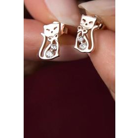 Papatya Silver 925 Ayar Rose Altın Kaplama Zirkon Taşlı Kedi Küpe