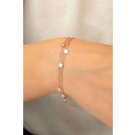 Papatya Silver 925 Ayar Rose Altın Kaplama Zirkon Taşlı Yıldız Gümüş Bileklik