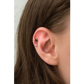 Papatya Silver 925 Ayar Rose Altın Siyah Taşlı Yıldız Kıkırdak Gümüş Küpe