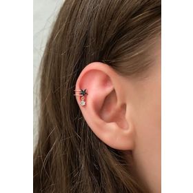 Papatya Silver 925 Ayar Rose Altın Siyah Taşlı Yıldız Kıkırdak Gümüş Küpe