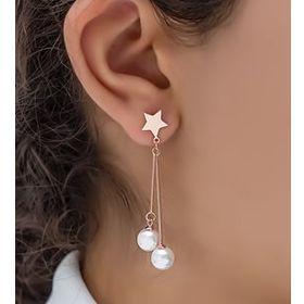 Papatya Silver 925 Ayar Rose Altın Tekli Sallantılı Yıldızlı İnci Gümüş Küpe