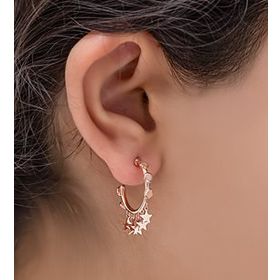 Papatya Silver 925 Ayar Rose Altın Tekli Yıldız Halka Gümüş Küpe