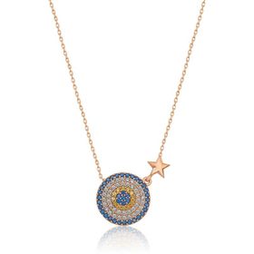 Papatya Silver 925 Ayar Rose Altın Yıldızlı Gümüş Nazar Kolye