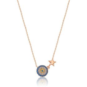 Papatya Silver 925 Ayar Rose Altın Yıldızlı Küçük Nazar Kadın Gümüş Kolye