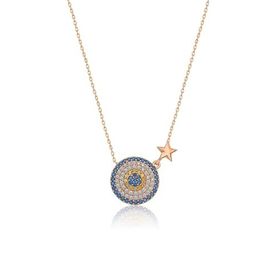 Papatya Silver 925 Ayar Rose Altın Yıldızlı Küçük Nazar Kadın Gümüş Kolye