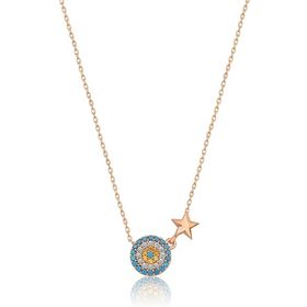Papatya Silver 925 Ayar Rose Altın Yıldızlı Küçük Nazar Kadın Gümüş Kolye