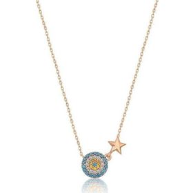 Papatya Silver 925 Ayar Rose Altın Yıldızlı Küçük Nazar Kadın Gümüş Kolye