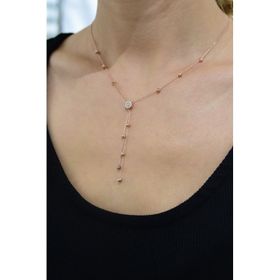 Papatya Silver 925 Ayar Rose Kaplama Akışlı Dorika Toplu Tek Taş Kadın Gümüş Kolye