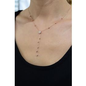 Papatya Silver 925 Ayar Rose Kaplama Akışlı Dorika Toplu Tek Taş Kadın Gümüş Kolye