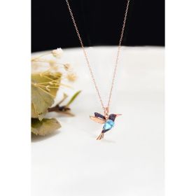 Papatya Silver 925 Ayar Rose Kaplama Akua Mor Taşlı Kuş Gümüş Kolye