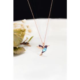 Papatya Silver 925 Ayar Rose Kaplama Akua Mor Taşlı Kuş Gümüş Kolye
