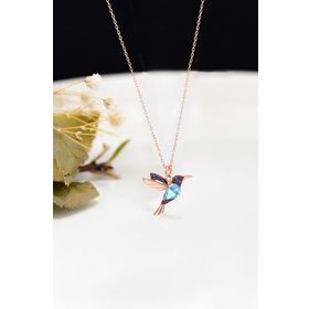 Papatya Silver 925 Ayar Rose Kaplama Akua Mor Taşlı Kuş Gümüş Kolye