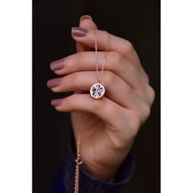 Papatya Silver 925 Ayar Rose Kaplama Alaca Sedef Plaka Üzeri Yonca 1 Kadın Gümüş Kolye