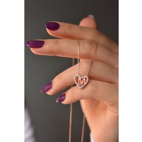 Papatya Silver 925 Ayar Rose Kaplama Aşkın Harfi M Kalp Kadın Gümüş Kolye