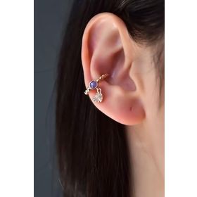 Papatya Silver 925 Ayar Rose Kaplama Ay Taşlı Kalp Figürlü Kıkırdak Gümüş Küpe