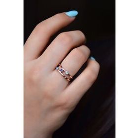 Papatya Silver 925 Ayar Rose Kaplama Ayarlanabilir Mineli Nazar Göz Çift Sıralı Gümüş Yüzük