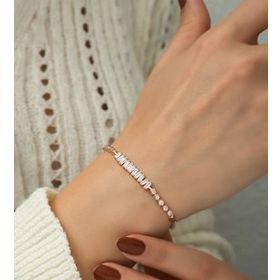 Papatya Silver 925 Ayar Rose Kaplama Baget Taşlı Gümüş Bileklik