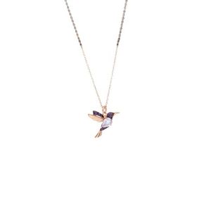 Papatya Silver 925 Ayar Rose Kaplama Beyaz Mor Taşlı Kuş Gümüş Kolye
