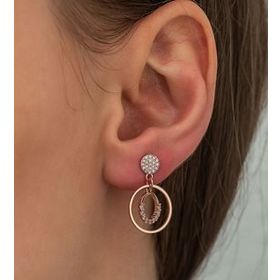 Papatya Silver 925 Ayar Rose Kaplama Çift Halka Taşlı Sallantılı Gümüş Küpe