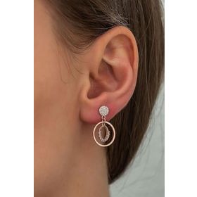 Papatya Silver 925 Ayar Rose Kaplama Çift Halka Taşlı Sallantılı Gümüş Küpe