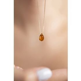 Papatya Silver 925 Ayar Rose Kaplama Damla Faset Kesim Turuncu Doğal Taş Kadın Gümüş Kolye