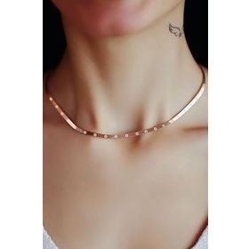 Papatya Silver 925 Ayar Rose Kaplama Desenli İtalyan Ezme Zincir Kadın Gümüş Kolye