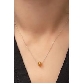 Papatya Silver 925 Ayar Rose Kaplama Doğal Taş Fasetli Yüzey Yuvarlak Bal Rengi Kadın Gümüş Kolye