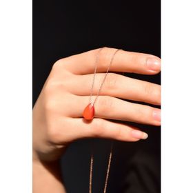 Papatya Silver 925 Ayar Rose Kaplama Doğal Taş Turuncu Damla Kadın Gümüş Kolye