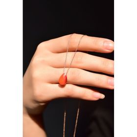Papatya Silver 925 Ayar Rose Kaplama Doğal Taş Turuncu Damla Kadın Gümüş Kolye